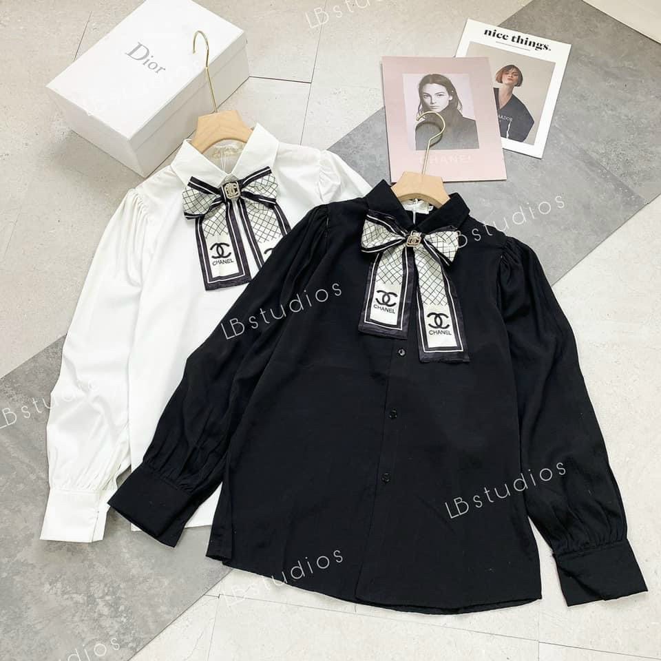 áo sơ mi tay dài đính nơ xinh xắn hot sang chảnh