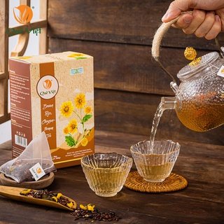COMBO 2 HỘP Trà hoa cúc gạo lứt Quê Việt thanh nhiệt,ngủ ngon,điều hoà huyết áp,1 hộp gồm 20 túi lọc,sử dụng tiện lợi