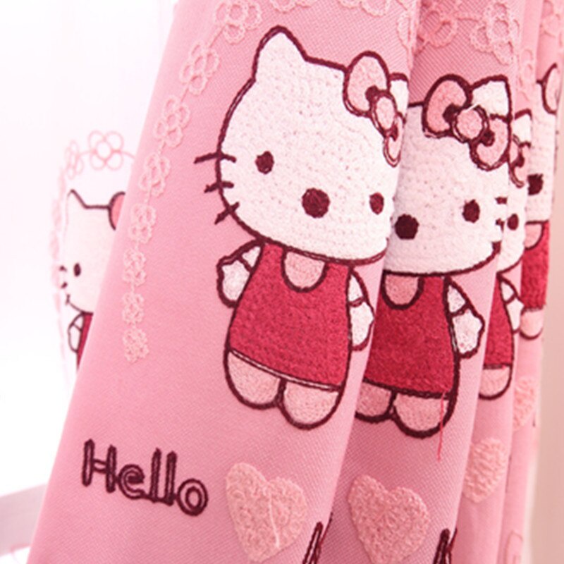 Rèm Cửa Vải Thô Thêu Hình Hello Kitty - Trang Trí Phòng Cho Bé Xinh Xắn - Cản Nắng Tốt 80%