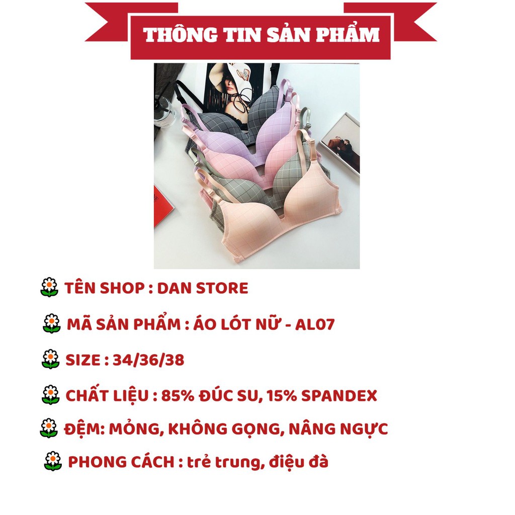 Áo Lót Nữ - Áo Ngực Nữ đúc su kẻ không gọng tôn vòng 1 gợi cảm DAN STORE MÃ  AL07