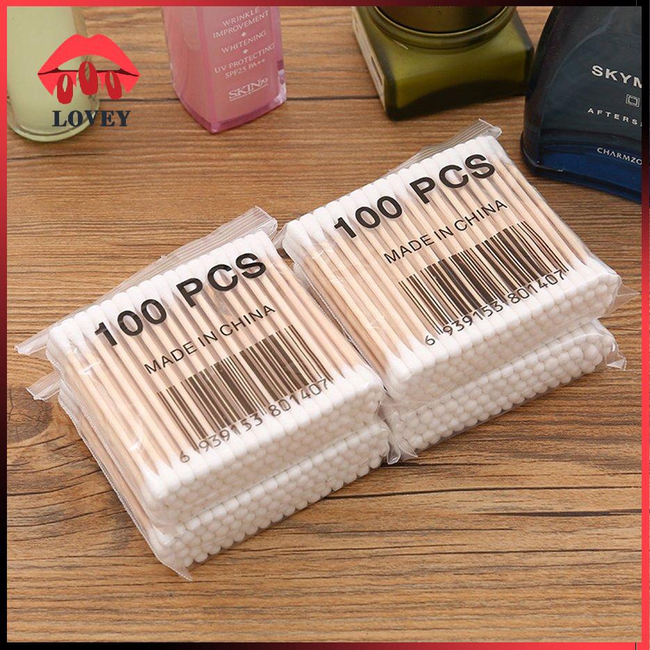 Bịch tăm bông 100 que thân gỗ (thân thiện với môi trường)