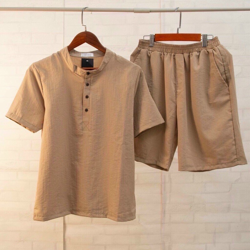 Đồ bộ đũi cổ tàu cúc gỗ . Bộ đũi nam thời trang . | BigBuy360 - bigbuy360.vn