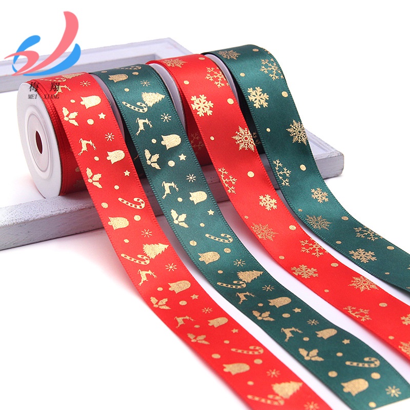 Ruy băng lụa mẫu Giáng Sinh 2.5cm bán nguyên cuộn dùng trang trí dịp Noel
