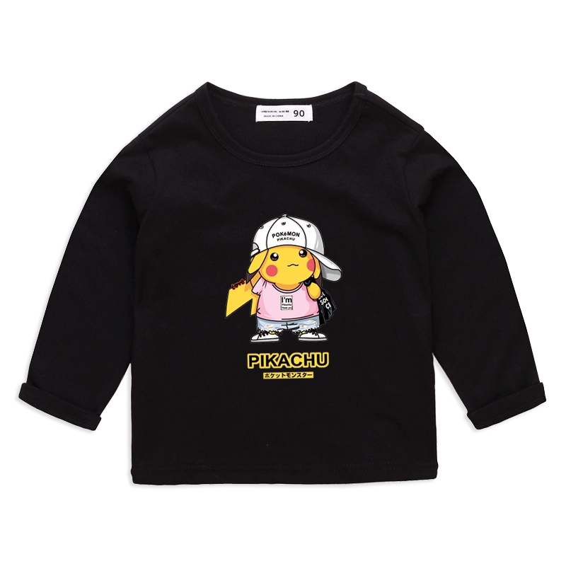 Áo Thun Cotton Tay Dài In Hoạt Hình Pikachu 9 Màu Lựa Chọn