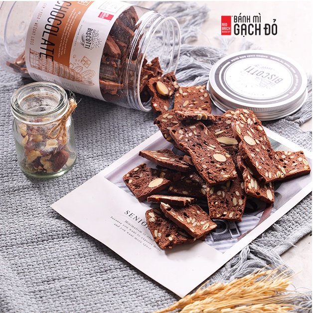 [Mã GROSALE giảm 10% đơn 150K] Biscotti Chocolate Gạch Đỏ 250g, không đường, ngọt từ gạo lứt và mật ong, chuẩn ăn kiêng