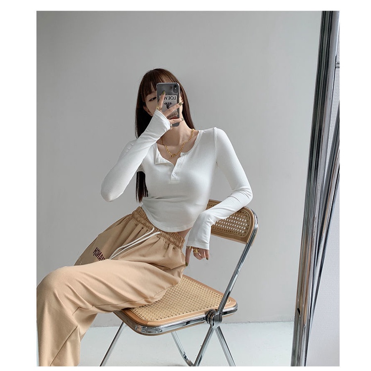 Áo thun COZOK lửng tay dài dáng ôm hở rốn thời trang