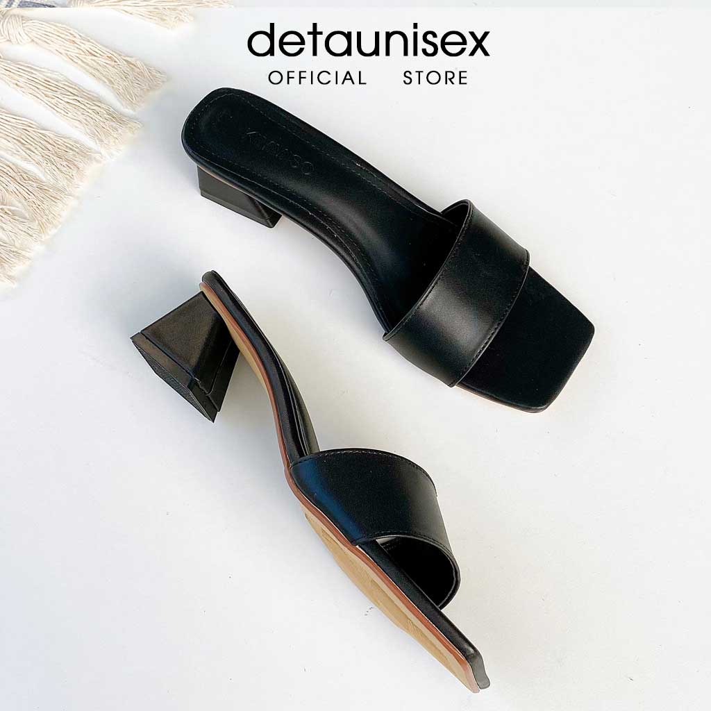 Dép cao gót nữ quai ngang guốc gót trụ cao 5cm Detaunisex - G505