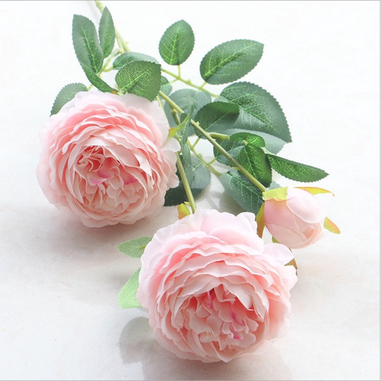 Hoa hồng giả cao cấp 65cm 2 bông 1 nụ nhiều màu tự nhiên giống thật trang trí, decor nhà cửa