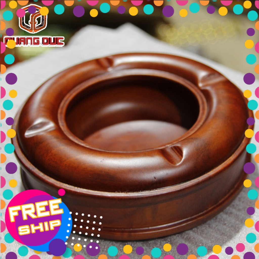 Gạt Tàn Thuốc Tròn Bằng Gỗ Hương Cao Cấp 12x12x4