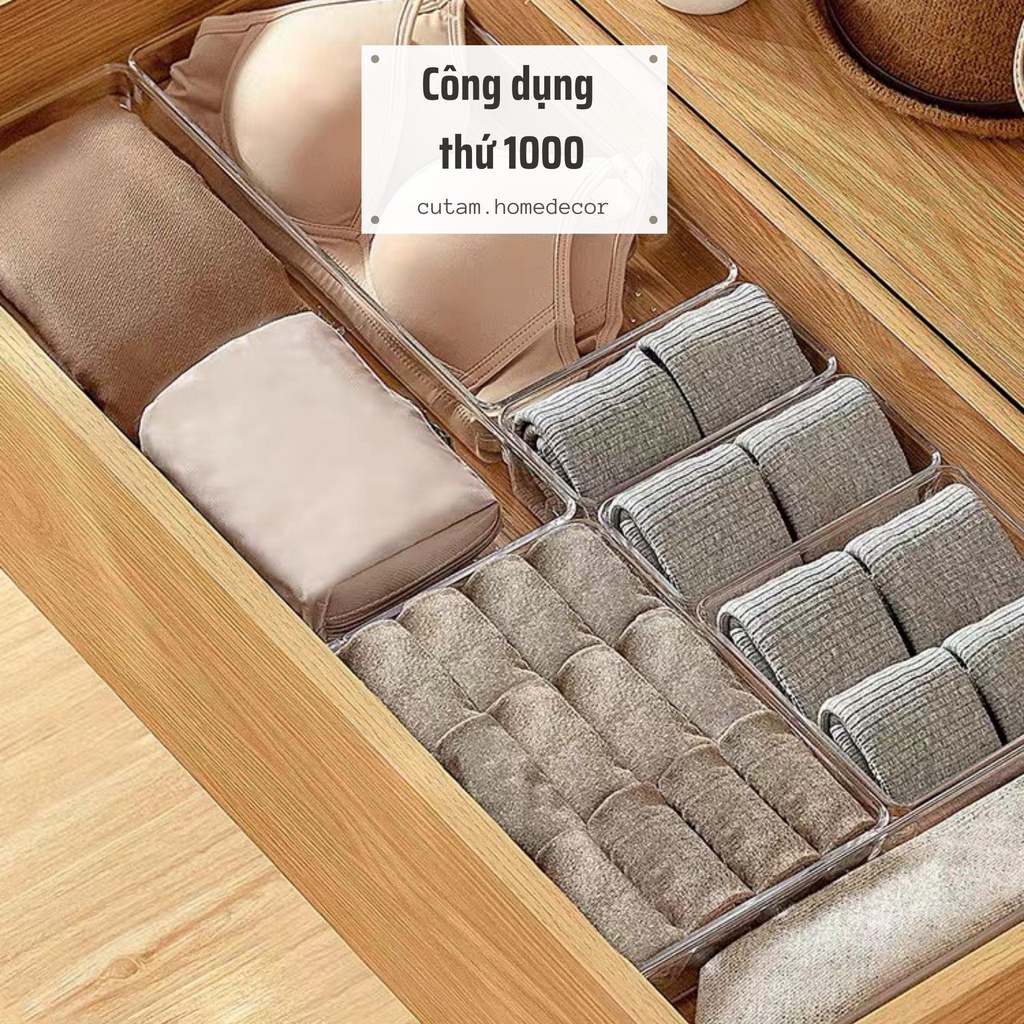 Bộ Khay Chia Ngăn Kéo Tủ Nhiều Size, Khay mica đựng đồ dùng chia ngăn trong suốt tiện dụng - cutam.homedecor