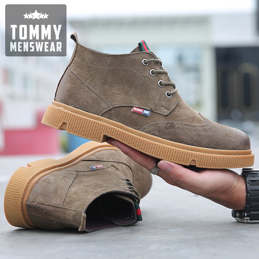 Giày Tăng Chiều Cao Nam - TẶNG TẤT - Giày Boot Nam Da Lộn Phong Trần GNK19