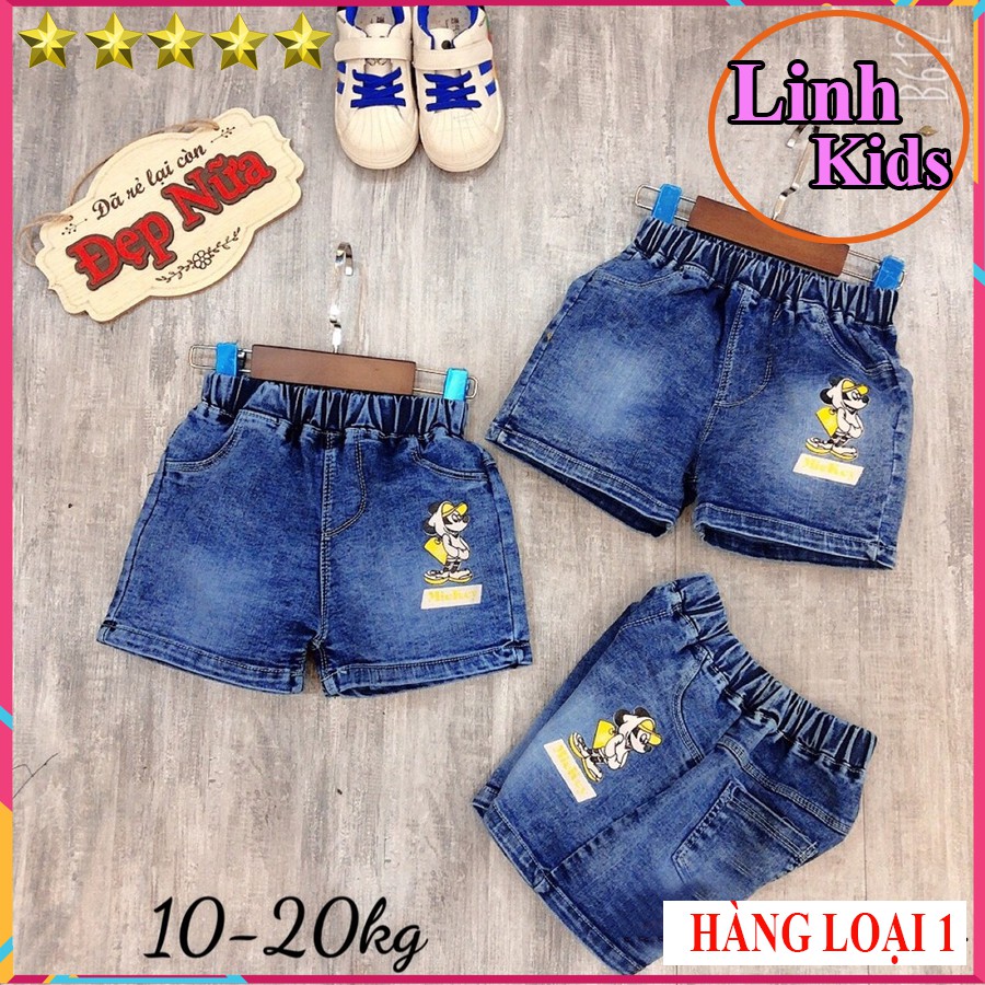 Quần short jean cho bé ⚡𝐇𝐀̀𝐍𝐆 𝐂𝐀𝐎 𝐂𝐀̂́𝐏⚡Quần Jean trẻ em in hình Micky chất mềm mại phong cách thời trang