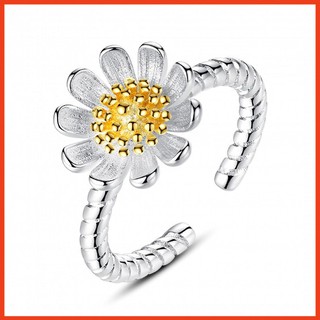 Nhẫn nữ hoa cúc 10 cánh nhụy vàng N04, xi bạc 925, cực xinh, giá rẻ