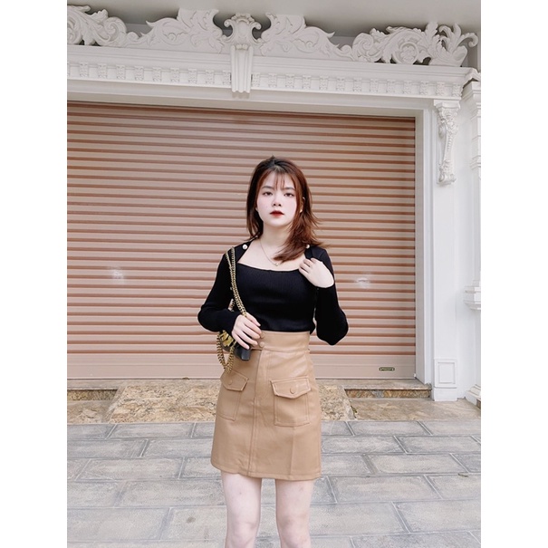 Chân váy da 4 khuy túi trước siêu hot