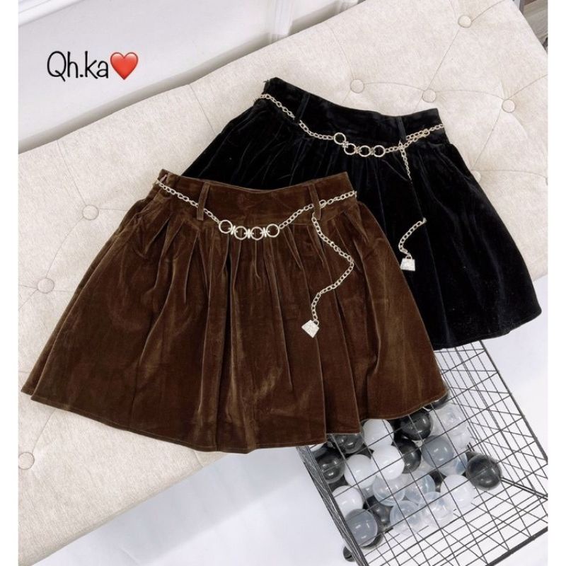 Chân váy nhung kèm đai xích hàng QCL1