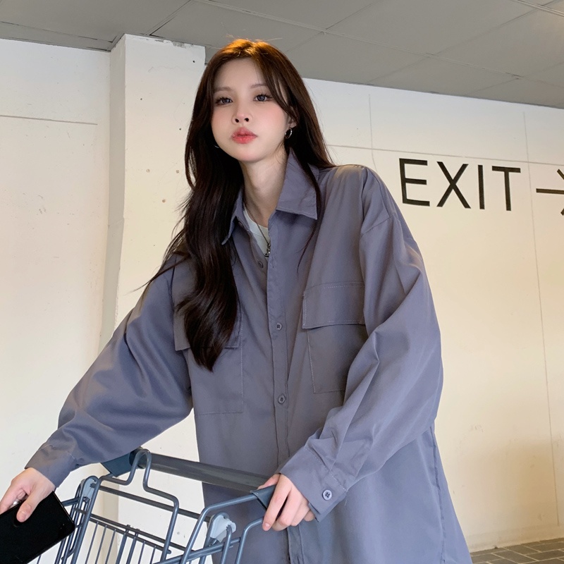 ZHELIHANGFEI Áo Sơ Mi Chống Nắng Tay Dài Dáng Rộng Màu Sắc Đơn Giản Dễ Phối Đồ