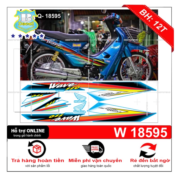 ( Quí khách vui lòng mang ra tiệm cho thợ dán ) Tem wave nhỏ đời đầu xanh 18595