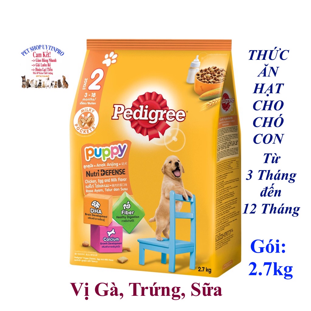THỨC ĂN PEDIGREE DẠNG HẠT CHO CHÓ CON Vị gà, trứng và sữa Gói 2.7kg Xuất xứ Thái Lan - Pet shop Uytinpro