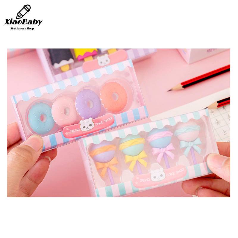 Set 4 Gôm Tẩy Hình Que Kem/Bánh Donut/Kẹo Mút Mini Dễ Thương Cho Bé
