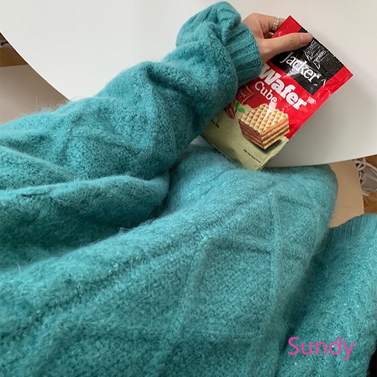 Áo Sweater Dệt Kim Dáng Rộng Màu Sắc Đơn Giản Cho Nữ