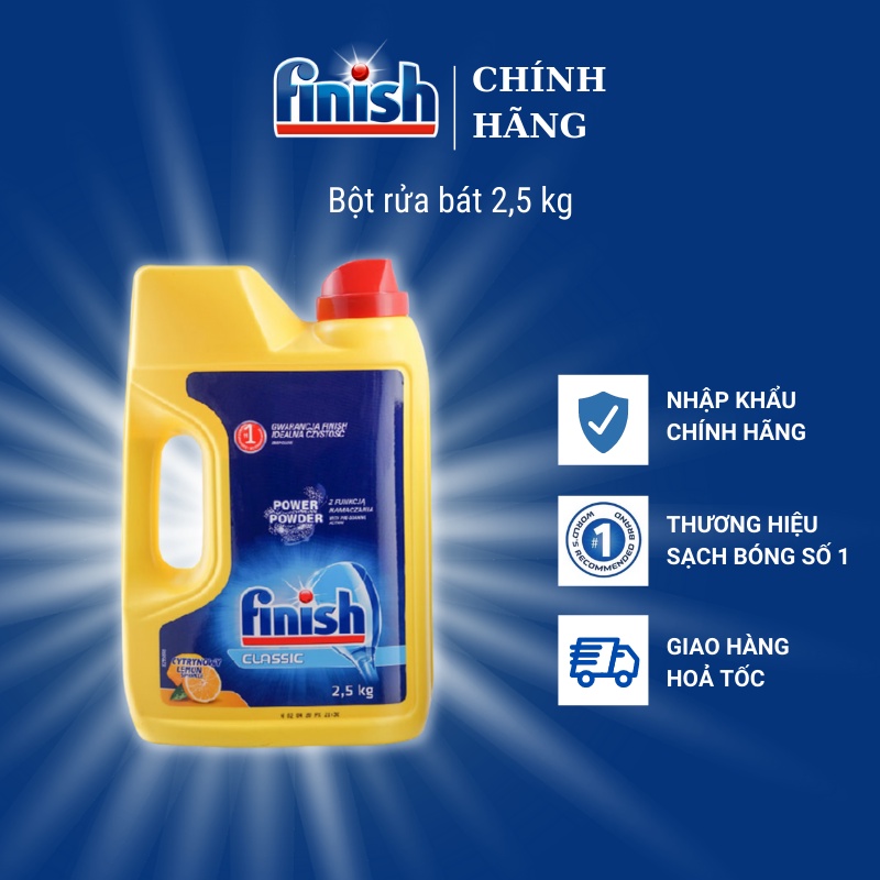 Bột rửa bát FINISH 2,5KG hương chanh, bột máy rửa bát nhập khẩu Đức.