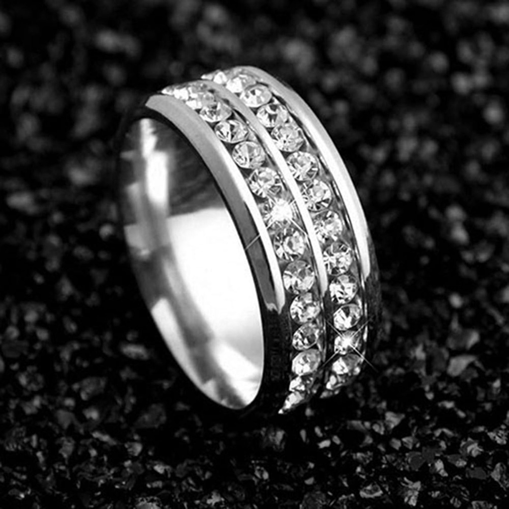 Nhẫn Cưới Bằng Thép Titan Đính Đá Nhân Tạo Dành Cho Nam Và Nữ