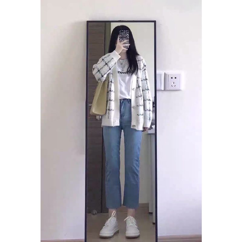 Áo cardigan Forgirl hoạ tiết sọc vân phối túi
