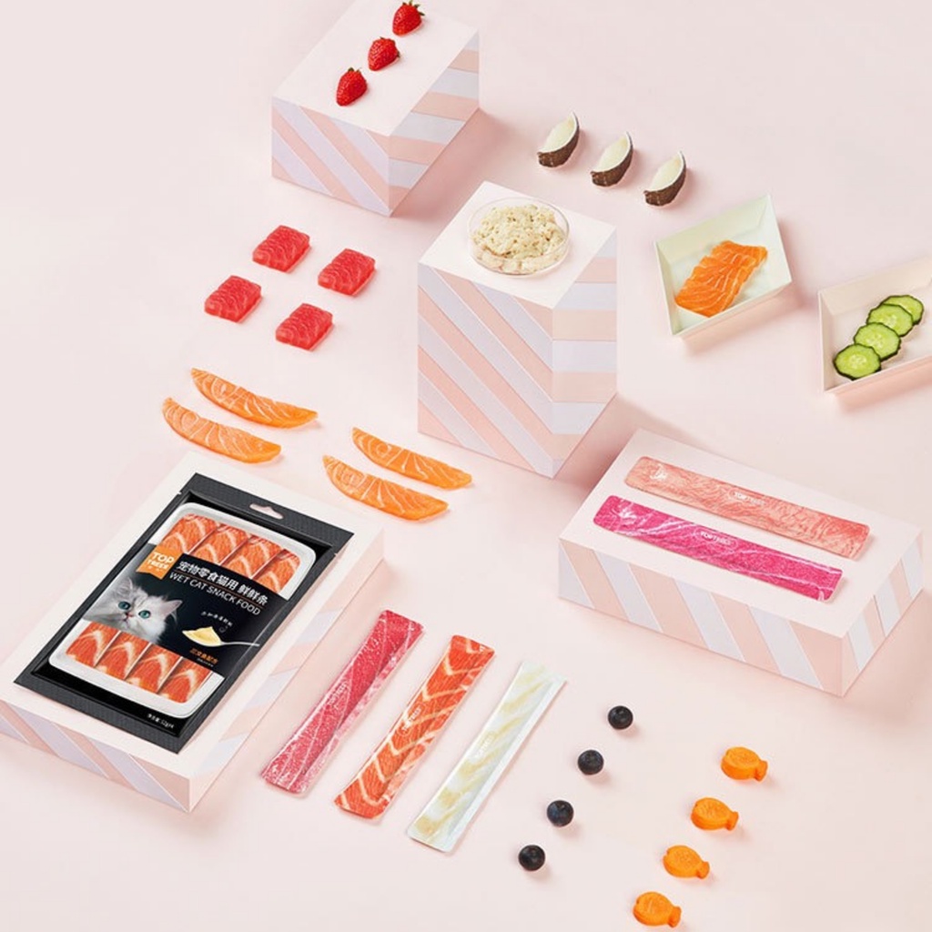 SÚP THƯỞNG TOPTREES CHO MÈO CÁ NGỪ THỊT GÀ CÁ TUYẾT CÁ HỒI GÓI 12g * 4 THANH