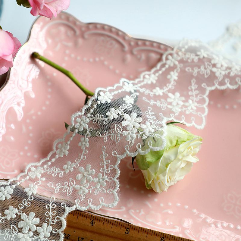 1m Họa Tiết Hoa Trắng Ren Phụ Kiện Lưới Thêu Cotton Ren Vải May Táo