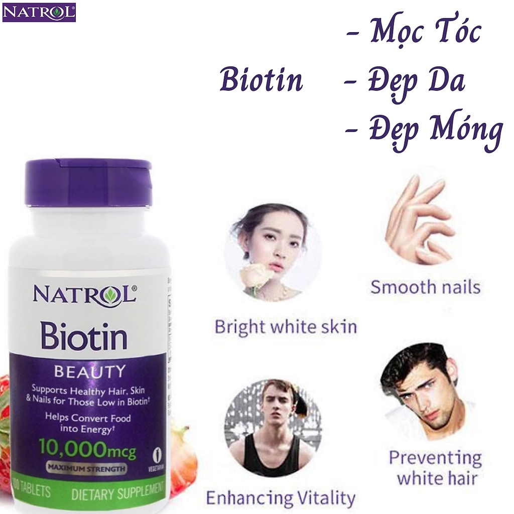 Viên Uống Ngăn Rụng Và Kích Mọc Tóc Natrol Biotin 10000mcg 100 Viên