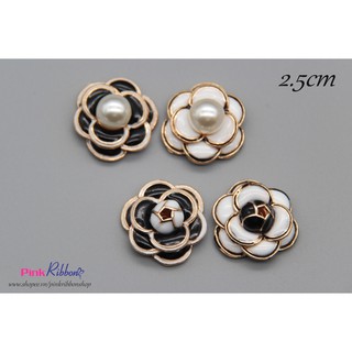 Charm hoa trà đen trắng các loại phụ kiện thời trang, gắn lên phụ kiện tóc, làm phụ kiện nơ bờm kẹp tóc, DIY