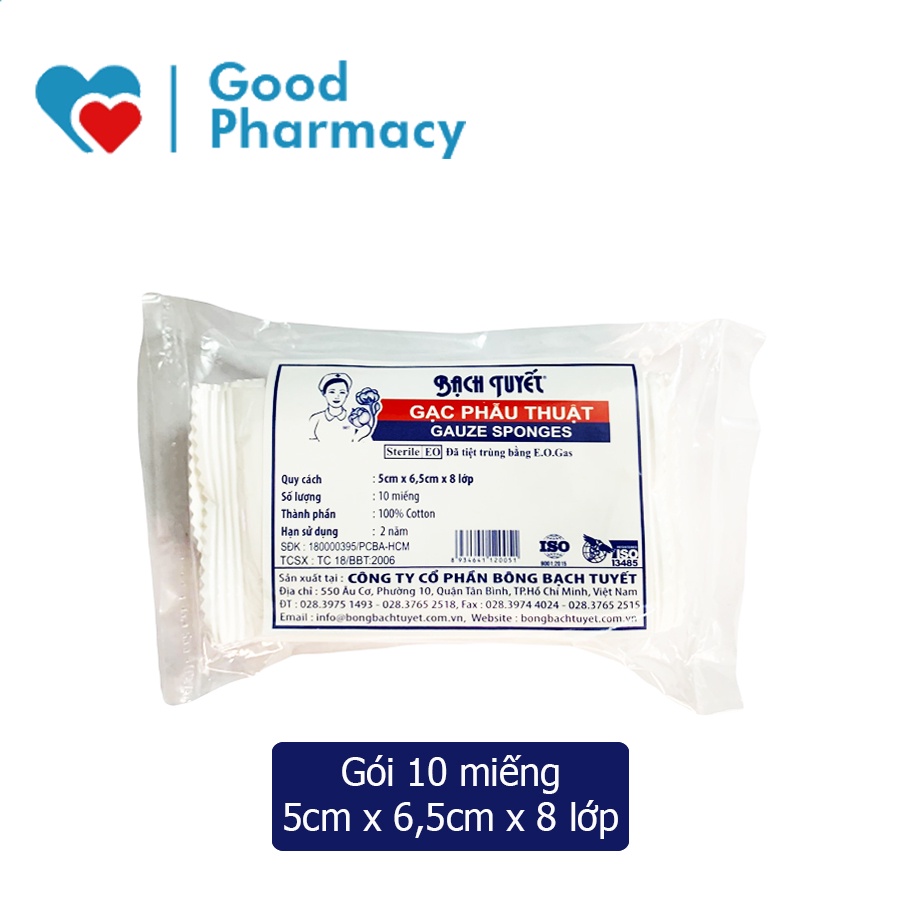 Gạc y tế / gạc phẫu thuật Bạch Tuyết giúp thấm máu, thấm dịch vết thương - Gói 10 miếng