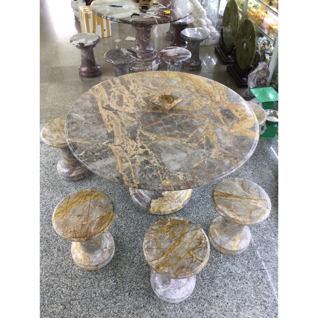 Bộ bàn ghế đá vàng dây trong nhà, sân vườn, ngoài trời, ban công