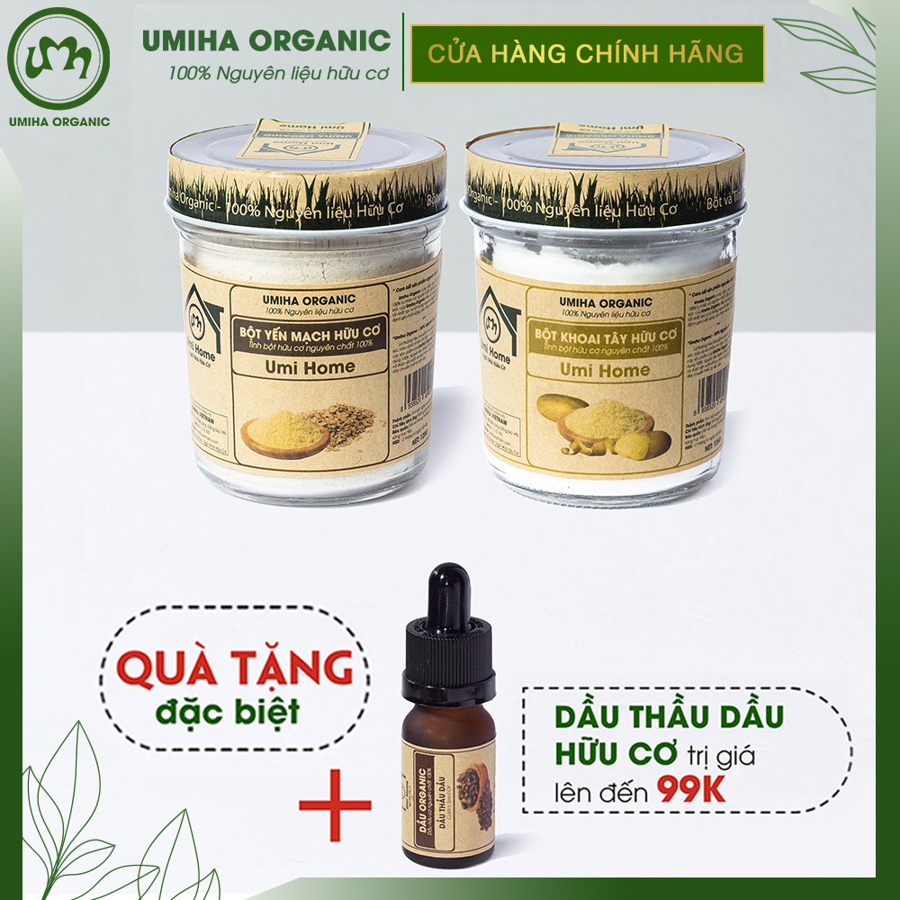 Combo 2 bột dưỡng da hữu cơ gồm Bột Yến Mạch và Bột Khoai Tây 125g nguyên chất UMIHOME - Tặng dầu Thầu Dầu 10ml