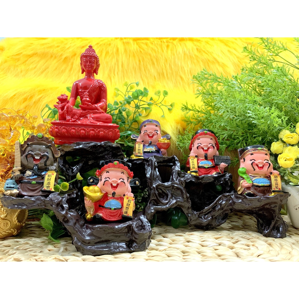 Tượng Phật Thích Ca cùng Ngũ Công Thần Tài tọa Đế 6 Chân (Hình Thật)