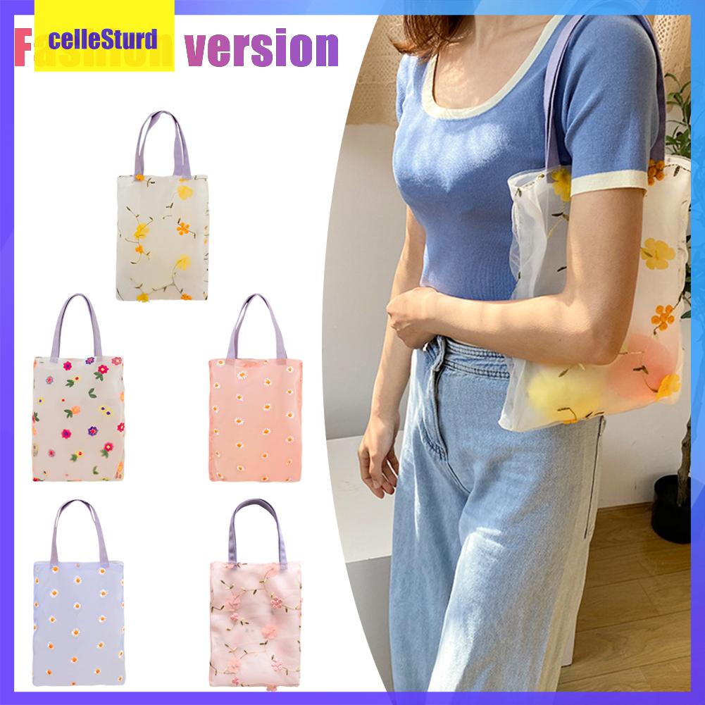 Túi xách lưới trong suốt đính hoa xinh xắn cho nữ