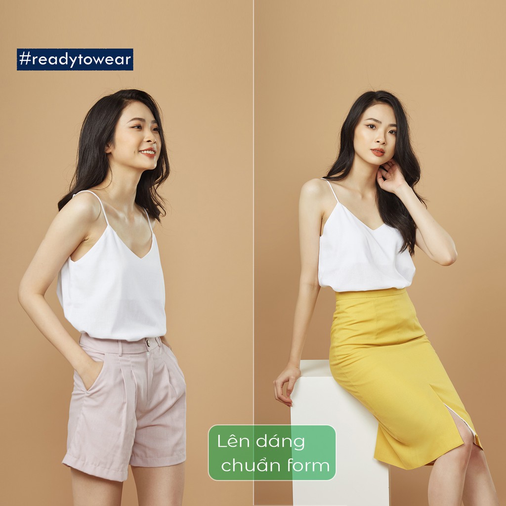 Áo 2 dây nữ camisole có điều chỉnh dây dáng rộng cổ V vải đũi - linen A02 | BigBuy360 - bigbuy360.vn