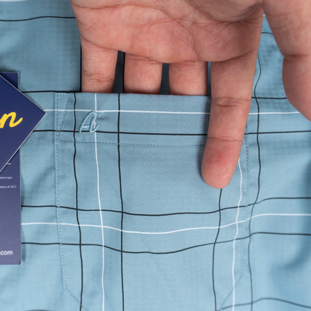 Áo Sơ Mi Nam Công Sở Trung Niên Anton Somianton Dài Tay Màu Xanh Lục Họa Tiết Kẻ Sọc Đen Trắng Vải Bamboo Chun - YAC147