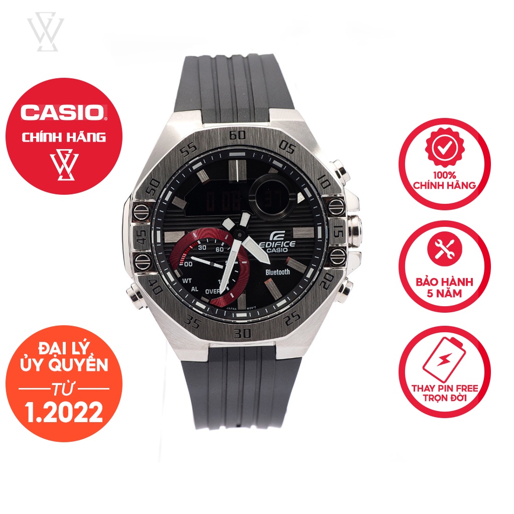 Đồng Hồ Quartz Nam Casio Edifice WATCHSTORE ECB-10P-1ADF, Mặt Kính Khoáng 48.5mm, Dây Cao Su, Vỏ Thép Không Gỉ
