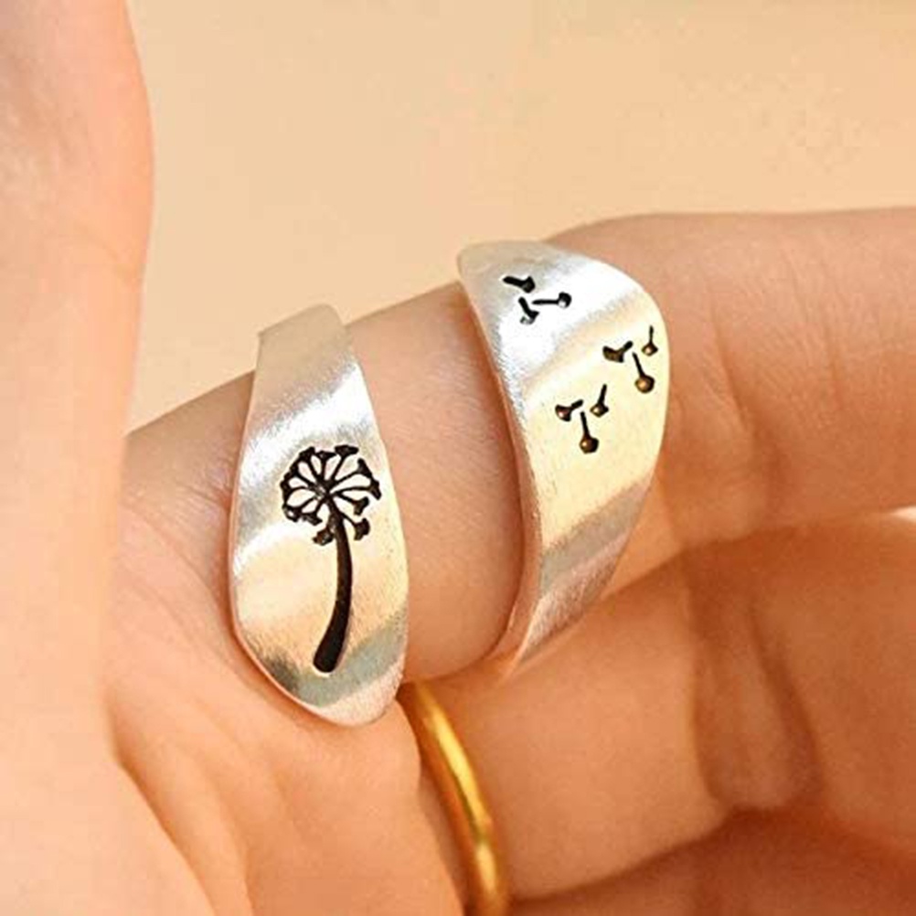 [house]Adjustable Open Ring Alloy Electroplating Art Ring Gift for Women and Girls Mountain Peak Pine Tree Dandelion