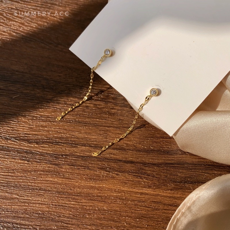 Khuyên tai bạc 925 SUMMERY dáng dài đính đá bông tai S925