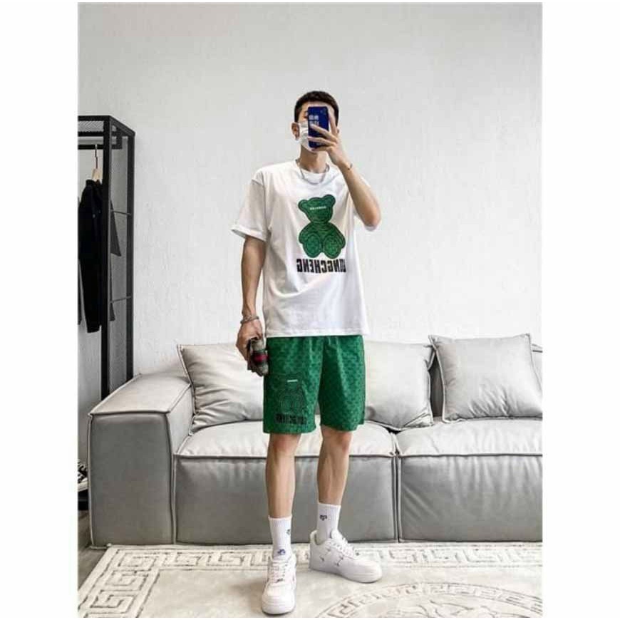 Bộ Thun Lạnh Nam In Gấu Chất Cotton Mềm Mát Form Rộng Mặc Nhà Đi Chơi Thoải Mái [NEW UNISEX]