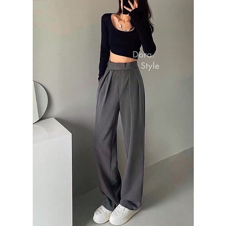 [Mã FAMARAL1 giảm 10K đơn 50K] Quần nữ ống rộng Quần tây ống rộng nữ cạp dán phong cách Hàn quốc Dora Style