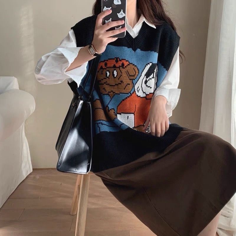 Áo len cổ chữ V họa tiết hoạt hình thời trang cho nữ năm 2021 | BigBuy360 - bigbuy360.vn