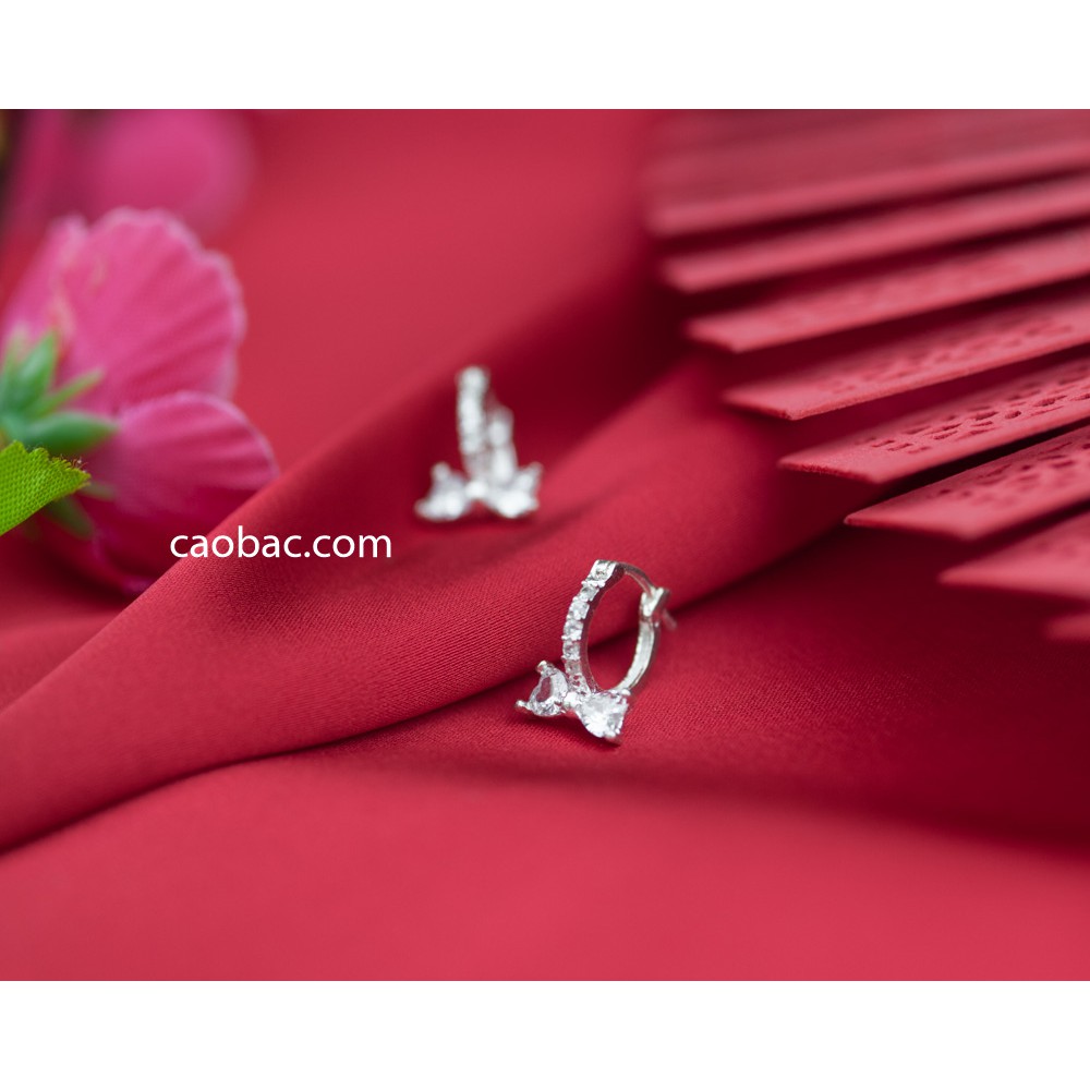 Khuyên Tai Bạc Ta CaoBac Jewellery Cho Nữ Móc Tròn Đá Thiết Kế Chốt Cài Phối Nơ Đá