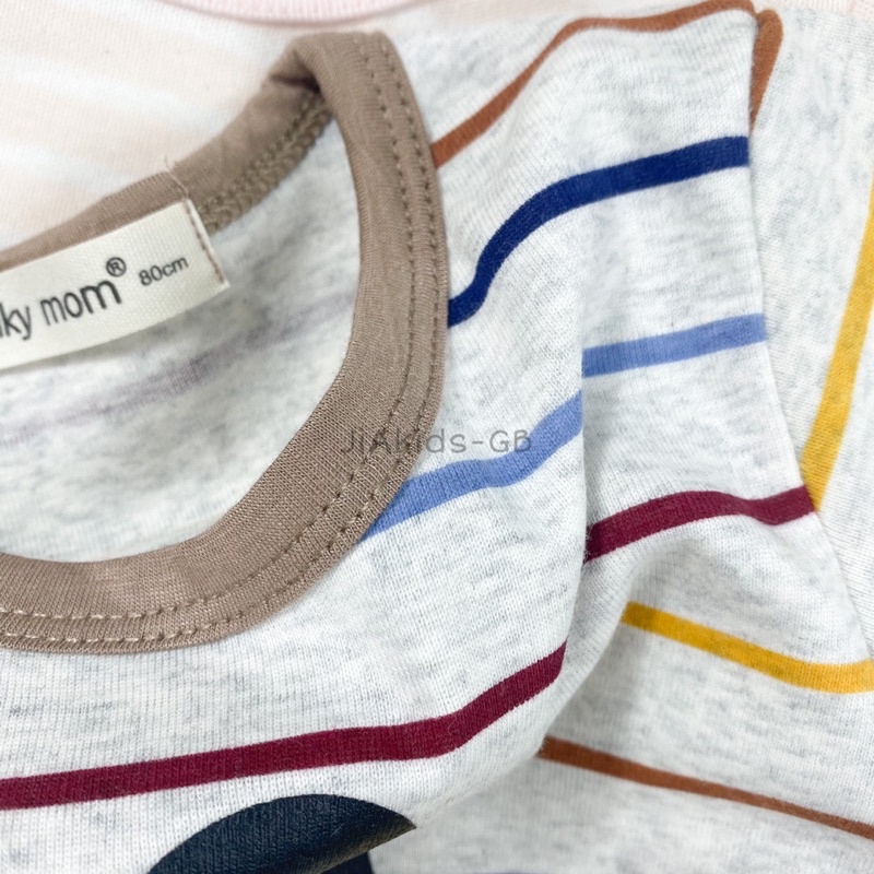 TNin92 Bộ Ngắn Tay Cotton Hàn Sọc In Hoạt Hình Cho Trẻ Từ 8kg đến 19kg