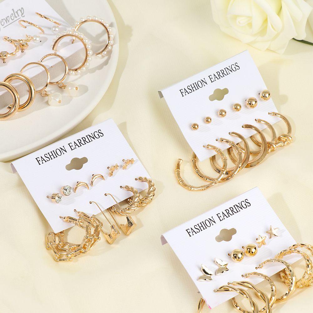 Set 6 Đôi Khuyên Tai Hình Học Phong Cách Punk