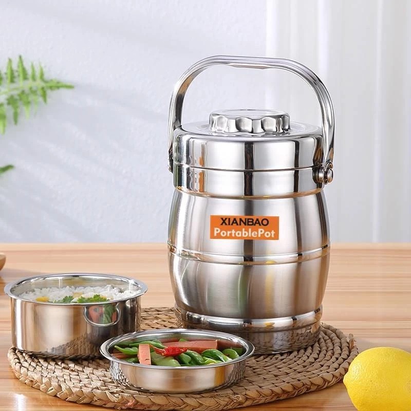 Hộp Đựng Cơm Cặp Lồng Cơm Giữ Nhiệt Lúa Mạch Ruột Inox Chất Lượng Số 1 Cặp lồng inox 304 XIANBAO loại 1,6L 𝗚𝗜𝗔𝗗𝗨𝗡𝗚𝗛𝗔𝗡𝗢𝗜