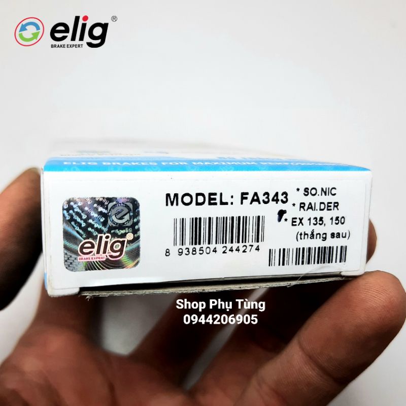 Má phanh. Bố thắng đĩa sau ELIG, mã FA343 lắp cho Exciter 135 và 150, Sonic, Raider, Fz150 và một số xe khác.