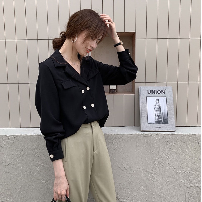 Áo Sơ Mi Trắng Tay Dài Dáng Rộng Phong Cách Hàn Quốc Mới